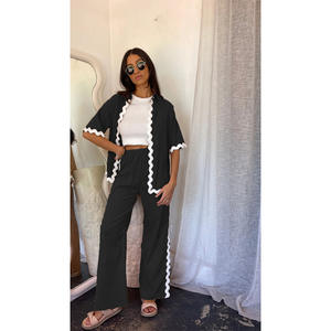 Новинка 2026, новинка, весна, Простые Модные шорты, комплект из 2 предметов, кардиганы с короткими рукавами и пуговицами, волнистые повседневные женские костюмы - Product Image 2