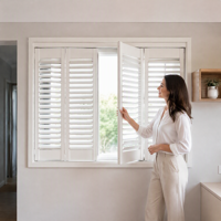 Porte intérieure pliante sur mesure en bois massif avec persiennes réglables pour chambre à coucher, contrôle de la lumière et intimité