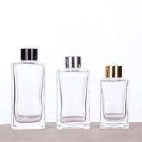 Bouteilles de diffuseur de roseaux en verre transparent carrées et rondes 50 ml-250 ml avec bouchon à vis poli Produits de soins personnels Parfum