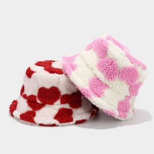 2024 New Autumn Winter Cute Girl Lady Women Heart Pattern Plush Warm Bucket <b>Hat</b> - Product Image 3