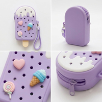 Porte-monnaie en silicone personnalisé avec logo, breloques DIY Kawaii (koala, étoile, voiture, cactus, crème glacée), porte-clés et rangement pour écouteurs - Vente en gros