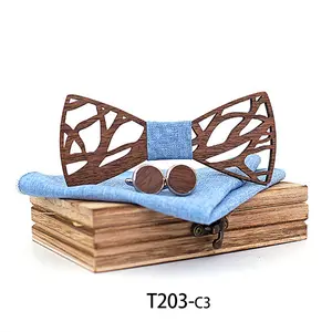 3D Gravur Holz Fliege für Männer Krawatten Holz Fliege Handgemachte Schmetterling Holz Fliege Gravata Geschenk Manschetten knopf Taschentuch Set Box