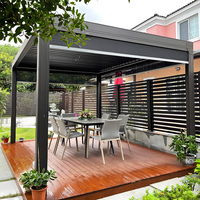 Pergola bioclimatique motorisée en aluminium avec toit rétractable à lames orientables, éclairage LED, imperméable, pour balcon extérieur et jardin