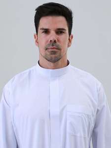 Túnica Blanca de Algodón para Hombre, Manga Larga, Estilo Oriente Medio, Corte Regular, Color Sólido, para Todas las Temporadas - Product Image 4