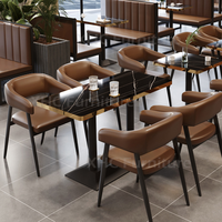 Nouveauté : Ensemble de sièges et table de restaurant modernes avec plateau en marbre et chaises en cuir pour café bistro