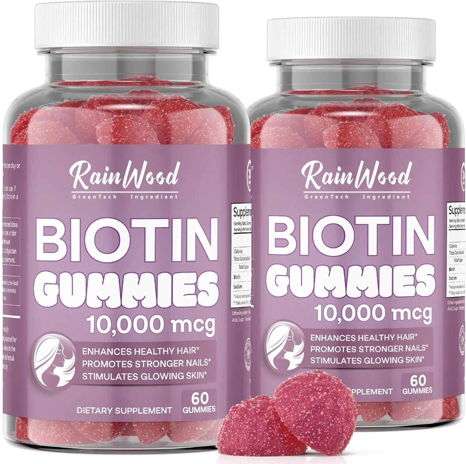 Hot Sale Rainwood Biotin Powder Hair Growth Gummies Biotin Gummies