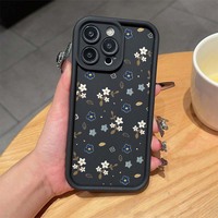 Coque de téléphone portable antichoc en TPU avec motif floral bleu et blanc, style objectif d'appareil photo, pour iPhone 11 12 13 14 15 16 17 18 Pro Max