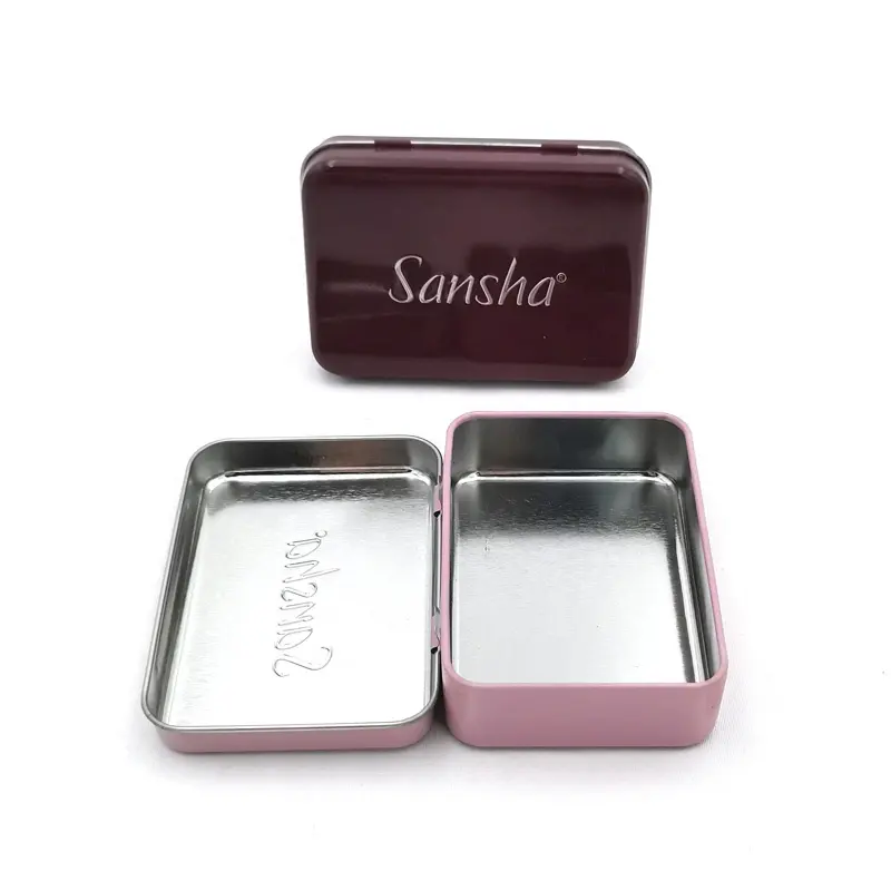 Rectangular estampado rosa personalizado com embalagem dobradiça, caixa de estanho, maçaneta, meninas, caixa de lata