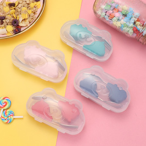 Juego de tenedor/cuchara de silicona de acero inoxidable 304 para niños, cuchara de entrenamiento con dibujos animados, regalo de comida complementaria para bebés - Product Image 4