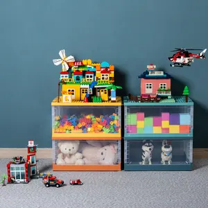 Caja de almacenamiento de juguetes de 35L, caja de almacenamiento de juguetes para niños plegable de plástico de nuevo diseño 2020 con tapa y ruedas