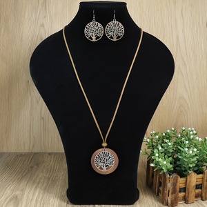 Ensemble collier et boucles d'oreilles Arbre de Vie bohème, plaqué bronze antique, bijoux en alliage pour femmes - Product Image 4