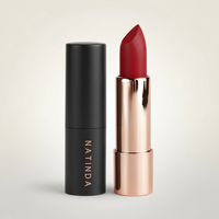 Lápiz Labial Mate de Terciopelo Natinda OEM de Marca Privada, Mineral, Impermeable, de Larga Duración, Rojo, Maquillaje, Tubo Negro, 3.5g, Certificado MSDS