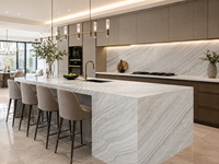 Dalles de marbre blanc nacré pour comptoirs de cuisine, carreaux de sol, murs de douche, tables à manger et lavabos en pierre sculptée sur mesure