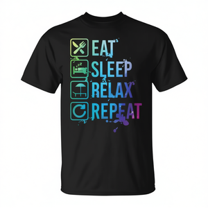 Camiseta Eat Sleep Relax Repeat, camiseta gráfica unisex negra - Product Image 2