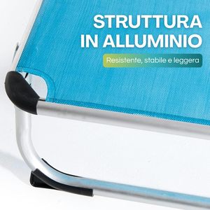 Lettino Prendisole in Alluminio Blu con Tettoia Parasole 190x60x80 Cm, Carico Massimo 120 Kg, Sedia Relax da Esterno - Product Image 4