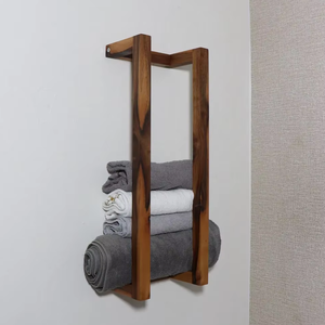 Wall Mounted Wooden Towel Rack With Storage <strong>Shelf</strong> for Bathroom Home Hotel <strong>Natural</strong> Finish Space Saving Organizer - Product Image 1