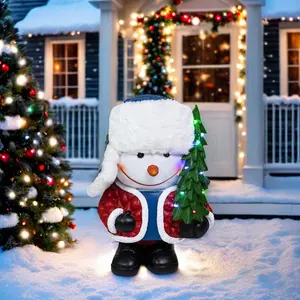 Sculpture en résine-Bonhomme de neige de Noël décoré de lumières, Statue décorative de porte de bonhomme de neige éclairé de 18.3 pouces pour Holiday Living