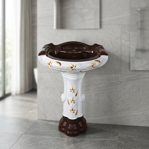 Big Sterling Brown <b>Rustic</b> Ceramic Pedestal Wash Basin Set Round Porcelain Designer <b>Bathroom</b> Sink - Product Image 6