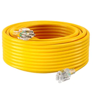 Nema 5-15p a Nema 5-15r Etl enumerado cable de extensión de alimentación interior de calibre 12/3 amarillo de 50 pies con extremo iluminado