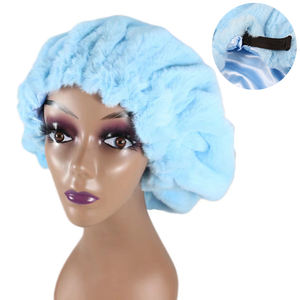 HZM-23252 vente chaude personnalisé flou femmes bonnets de couchage grand velours réglable tresse bonnets <span class=keywords><strong>pour</strong></span> bonnet de nuit protection <span class=keywords><strong>coiffure</strong></span> - Product Image 1