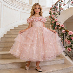 MQATZ, vestido de princesa de satén Floral para niñas, lentejuelas bordadas, lazo, cuello redondo, Formal para cumpleaños, bodas, fiestas, niños, ALP190 - Product Image 5