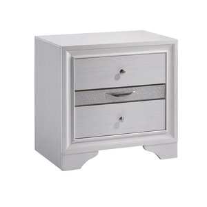 White Nightstand With Nickel Knobs Hidden <b>Drawer</b> Bedside Table - Product Image 2