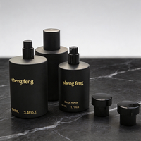 Flacons en verre à col serti pour parfum et mascara, 30ml, 50ml, 100ml, noir mat, avec atomiseur, emballage cosmétique vide, personnalisables avec logo