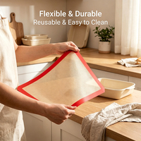 Tapis de cuisson en silicone renforcé rouge avec couche de fibre de verre, anti-déformation, antiadhésif pour biscuits, choux, pain et macarons