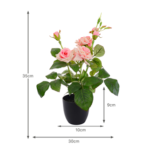 Yaratıcı Ev Peyzaj Dekorasyonu Gerçekçi El Yapımı Polyester Kırmızı Pembe Beyaz Gül Saksısı Yeşil Bitkiler İç Mekan Dış Mekan Yapay Çiçek - Product Image 4