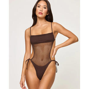 JSN 2026 Maßgeschneiderter Neuer Design-Mesh-Einteiler-Badeanzug für Damen, Sexy Einfarbiger Triangel-Badeanzug für den Urlaub, Rückenfreier Bikini - Product Image 5