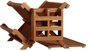 Bamboo Dish Drying Rack with Utensil Holder & Drying Mat, 3-Tier Collapsible Wooden Dish Rack <b>for</b> <b>Kitchen</b> Countertop - Product Image 4