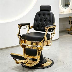 Fauteuil de Barbier Haut de Gamme en Cuir Noir avec Base Dorée, Fauteuil Inclinable Réglable pour Salon de <span class=keywords><strong>Coiffure</strong></span> - Product Image 6