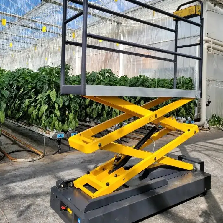 Agriculture tomate concombre serre automatique équipement de récolte tuyau rail chariot plate-forme élévatrice à ciseaux chariot de cueillette de feuilles