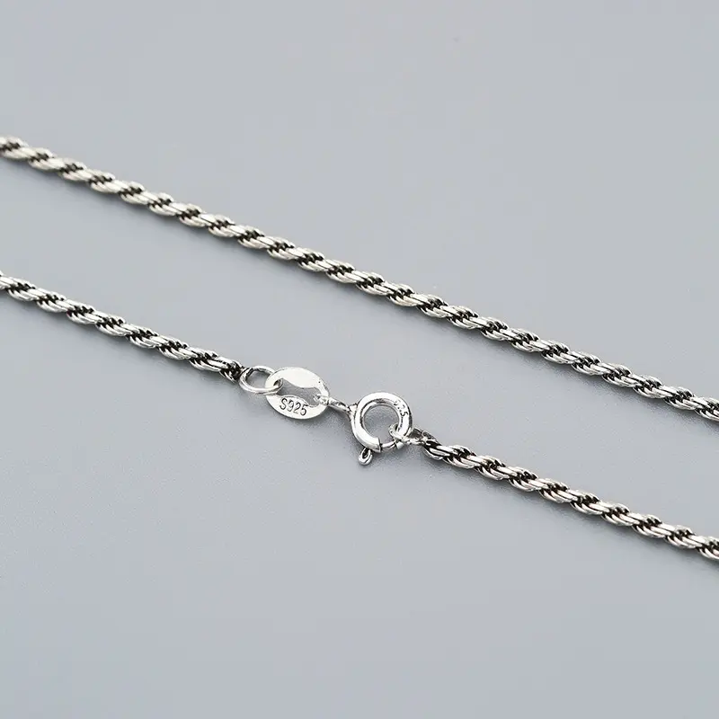 Joyería fina para hombre y mujer, Plata de Ley 925, collar de cadena de cuerda trenzada de 1,3mm para hombre