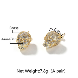 Hip Hop <span class=keywords><strong>Skull</strong></span> Bông Tai Mens Bông Tai Phụ Nữ 18K Vàng Mạ Đồ Trang Sức Thời Trang <span class=keywords><strong>Bling</strong></span> Brass CZ Bông Tai - Product Image 5
