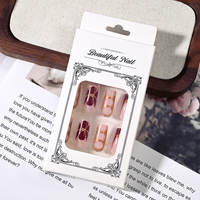 24 Uñas Postizas de Acrílico con Pedrería y Perlas Blancas, Diseño de Lazo, Almendradas, Estilo Francés Dulce, Cobertura Completa