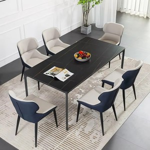 Juego de mesa de comedor contemporáneo para el hogar con acero inoxidable y mármol, último diseño moderno - Product Image 1