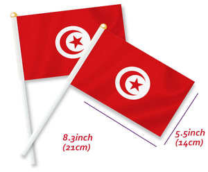 Producto de bandera pequeña promocional 14*21cm mano ondeando elección Túnez banderas con poste de plástico - Product Image 5