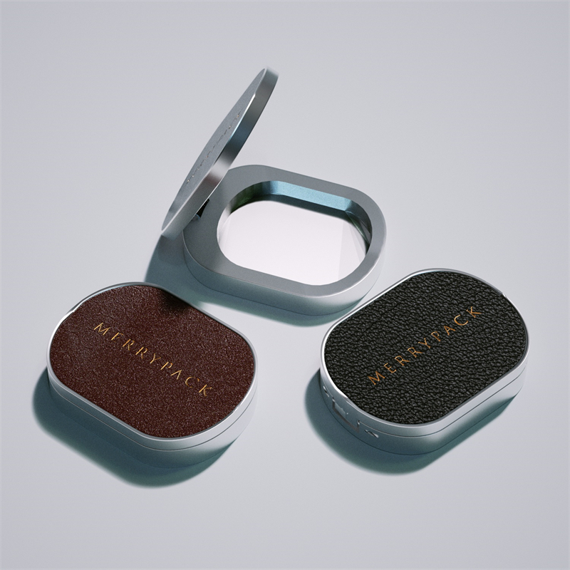 Customized Lip Balm Packaging Solid Metal Tin Perfume Case with Mirror Custom Leather Top for Cosmetics Use