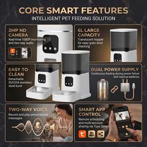 Distributeur intelligent de nourriture pour animaux de compagnie 6L ODM/OEM avec bouton, modèles WiFi et vidéo disponibles, contrôle via l'<span class=keywords><strong>application</strong></span> Tuya, vidéo en temps réel, anti-blocage pour l'e-commerce UE/US - Product Image 2