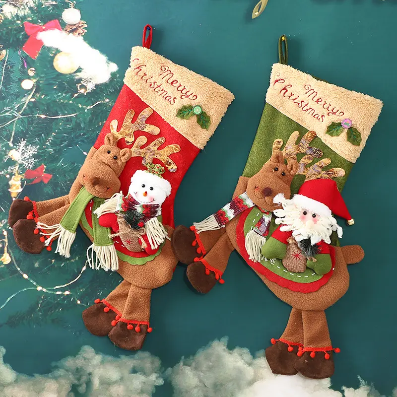 Large Legged Santa Snowman Riding Deer Big Socks Children's Christmas Gifts Apple Bag Ornaments Christmas Socks