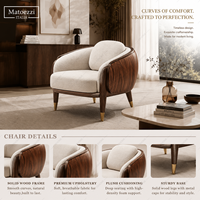 Fauteuil de loisirs en tissu nordique avec pieds en métal, structure en bois de chêne, dossier incurvé pour appartement, salle à manger, extérieur, salon