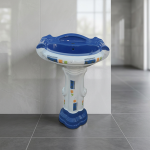 Big Size Ceramic <b>Bathroom</b> Sink One Piece Color Art Pedestal Wash Basin with Smart <b>Mirror</b> and Cabinet - Product Image 4
