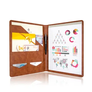 Factory document organizer A4 PU leather portfolio zipper file folder bag, document folder With Zipper