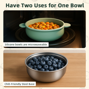 Bol d'alimentation pour bébé à double oreilles en silicone de qualité alimentaire, bols à nourriture pour bébé en acier inoxydable 304 avec coque en silicone amovible - Product Image 3
