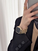 Bracelet de montre Xisong en acier inoxydable perlé doré, tissu respirant, couleurs luxueuses orange, blanc, rose, jaune