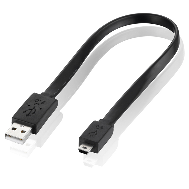 Bochara 30cm Flat Mini 5Pin Cable USB 2.0 Type a Male to Mini 5Pin Male 5P Pure Copper Cores