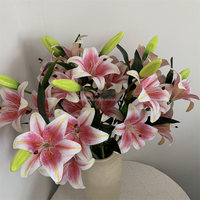 L-016 Fleurs de lys artificielles de haute qualité faites à la main pour bouquet de mariage, décoration de la maison, fleur artificielle en plastique rose