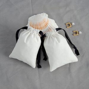 Bolsas de Algodón con Cordón, Blancas con Cintas Negras, Rectangulares, para Empaque de Joyería, Almacenamiento de Pulseras y Brazaletes, Bolsa de Regalo, 8x10cm 15x20cm - Product Image 2