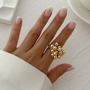Bague en alliage style INS, creuse, de forme irrégulière, avec imitation de perle, modèle BQ-00038 - Product Image 3